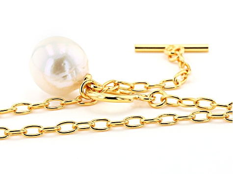 White Cultured Freshwater Pearl 18k Yellow Gold Over Sterling Silver 18 Inch Necklace