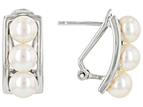 White Cultured Freshwater Pearl Rhodium Over Sterling Silver Earrings