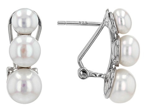 White Cultured Freshwater Pearl Rhodium Over Sterling Silver Earrings