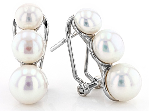 White Cultured Freshwater Pearl Rhodium Over Sterling Silver Earrings