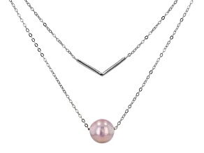 Pink Cultured Freshwater Pearl Rhodium Over Sterling Silver Multi-Row Necklace