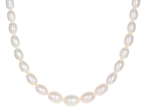 White Cultured Freshwater Pearl Rhodium Over Sterling Silver Graduated 18 Inch Strand Necklace