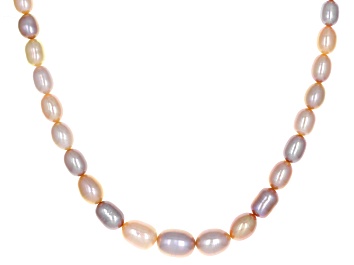 Picture of Multi-Color Cultured Freshwater Pearl Rhodium Over Sterling Silver Graduated 18 Inch Strand Necklace