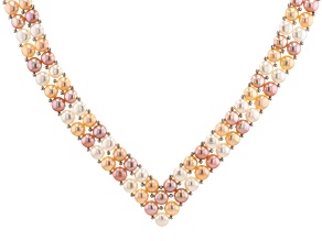 Multi-Color Cultured Freshwater Pearl Rhodium Over Sterling Silver Double-Row 18 Inch Necklace