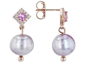Genusis™ Cultured Freshwater Pearl, Pink Sapphire, Zircon 18k Rose Gold Over Silver Earrings