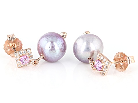 Genusis™ Lavender Cultured Freshwater Pearl, Pink Sapphire 18k Rose Gold Over Silver Earrings