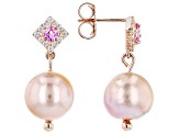 Genusis™ Pink Cultured Freshwater Pearl Pink Sapphire 18k Rose Gold Over Silver Earrings