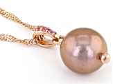 Genusis™ Cultured Freshwater Pearl & Sapphire 18k Rose Gold Over Silver Pendant With Chain 0.08ctw