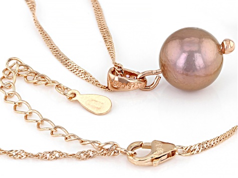 Genusis™ Cultured Freshwater Pearl & Sapphire 18k Rose Gold Over Silver Pendant With Chain 0.08ctw