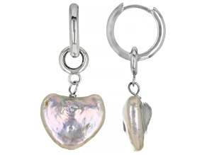 Heart Shaped White Cultured Freshwater Pearl Rhodium Over Sterling Silver Earrings