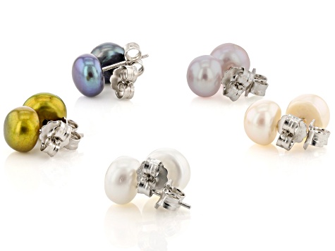 Multi-Color Cultured Freshwater Pearl Rhodium Over Sterling