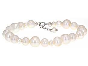 White Cultured Freshwater Pearl Rhodium Over Sterling Silver 7.5 Inch Bracelet
