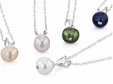 Multi-Color Cultured Freshwater Pearl Rhodium Over Silver Pendant Set Of 5