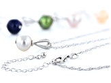 Multi-Color Cultured Freshwater Pearl Rhodium Over Silver Pendant Set Of 5