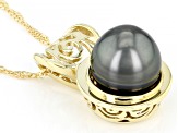 Cultured Tahitian Pearl 10k Yellow Gold Pendant With Chain