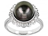 Cultured Tahitian Pearl Rhodium Over Sterling Silver Ring