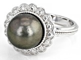 Cultured Tahitian Pearl Rhodium Over Sterling Silver Ring