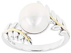 White Cultured Freshwater Pearl Rhodium & 18k Yellow Gold Over Sterling Silver Ring