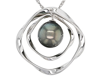 Picture of Cultured Tahitian Pearl Rhodium Over Sterling Silver Pendant With Chain