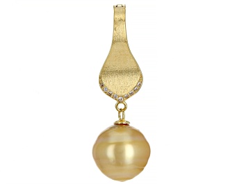 Picture of Golden Cultured South Sea Pearl & White Zircon 18k Yellow Gold Over Sterling Silver Enhancer