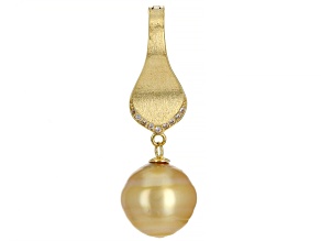 Golden Cultured South Sea Pearl & White Zircon 18k Yellow Gold Over Sterling Silver Enhancer