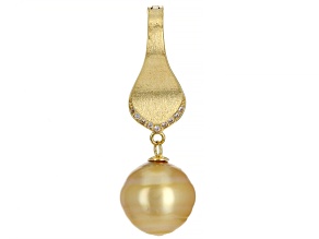 Golden Cultured South Sea Pearl & White Zircon 18k Yellow Gold Over Sterling Silver Enhancer