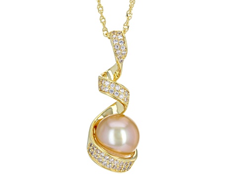 Golden Cultured South Sea Pearl & White Zircon 18k Yellow Gold Over ...