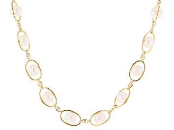 Picture of White Cultured Freshwater Pearl & Cubic Zirconia 18k Yellow Gold Over Sterling Silver Necklace