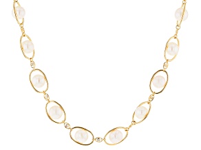 White Cultured Freshwater Pearl & Cubic Zirconia 18k Yellow Gold Over Sterling Silver Necklace