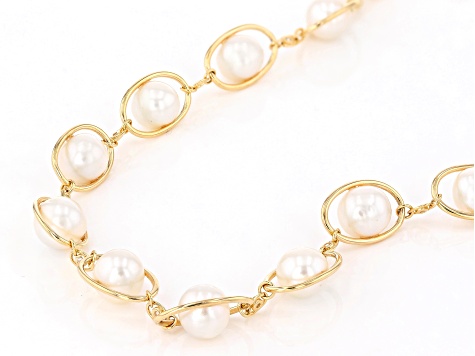White Cultured Freshwater Pearl & Cubic Zirconia 18k Yellow Gold Over Sterling Silver Necklace