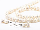 Cultured Freshwater Pearl Rhodium Over Silver 36 Inch Necklace, Bracelet, & Earring Set of 2