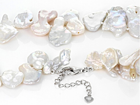 White Cultured Keshi Freshwater Pearl Rhodium Over Sterling Silver 18 Inch Necklace MPL836 JTV