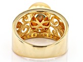 Golden Cultured South Sea Pearl With Moissanite 18k Yellow Gold Over Sterling Silver Ring