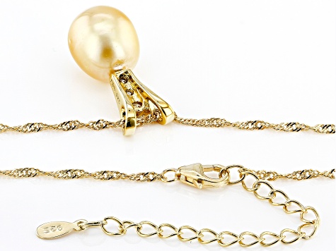 Golden Cultured South Sea Pearl With Moissanite 18k Yellow Gold Over Sterling Silver Pendant