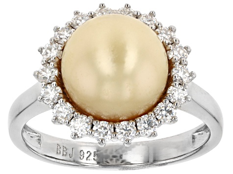 Golden Cultured South Sea Pearl With Moissanite Platineve Ring - MPL841 ...