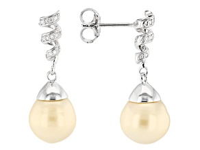 Golden Cultured South Sea Pearl With Moissanite Platineve Earrings