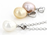 Multi-Color Cultured Freshwater Pearl Rhodium Over Silver Interchangeable Pendant Set Of 3