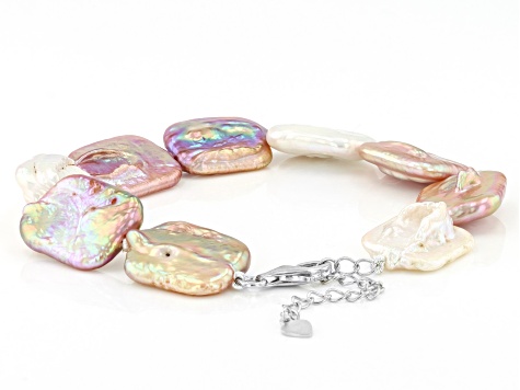 Multi-Color Cultured Freshwater Pearl Rhodium Over Silver 20 Inch Necklace & Bracelet Set