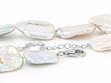 White Cultured Freshwater Pearl Rhodium Over Silver Necklace, Bracelet, & Earring Set