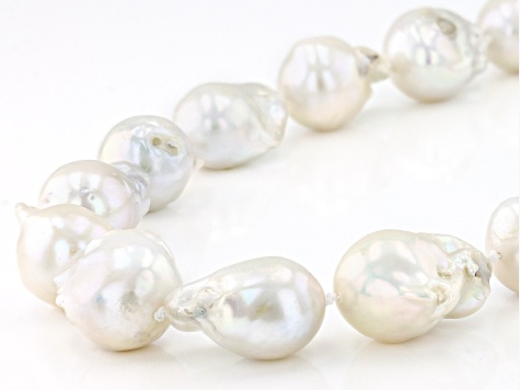 13-16mm White Cultured Freshwater Pearl Rhodium Over Sterling Silver 20 Inch Necklace