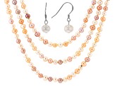 Multi-Color Cultured Freshwater Pearl Rhodium Over Silver 18, 24, & 36 Inch Necklace & Earring Set