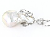 White Cultured Freshwater Pearl & Cubic Zirconia Rhodium Over Sterling Silver Pendant With Chain