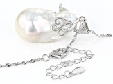 White Cultured Freshwater Pearl & Cubic Zirconia Rhodium Over Sterling Silver Pendant With Chain