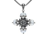 White Cultured Freshwater Pearl Sterling Silver Cross Necklace