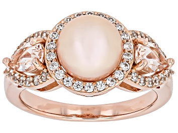Picture of Peach Cultured Freshwater Pearl With Morganite & White Zircon 18k Rose Gold Over Silver Ring