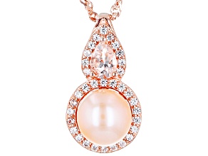 Peach Cultured Freshwater Pearl, Morganite & Zircon 18k Rose Gold Over Silver Pendant with Chain