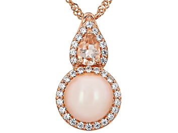 Picture of Peach Cultured Freshwater Pearl, Morganite & Zircon 18k Rose Gold Over Silver Pendant with Chain