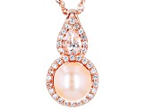 Peach Cultured Freshwater Pearl With Morganite & White Zircon 18k Rose Gold Over Silver Pendant