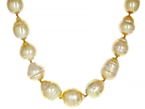 Golden Cultured South Sea Pearl Rhodium Over Sterling Silver 18 Inch Strand Necklace