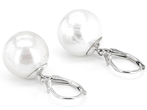 White Cultured Freshwater Pearl Rhodium Over Sterling Silver Earrings